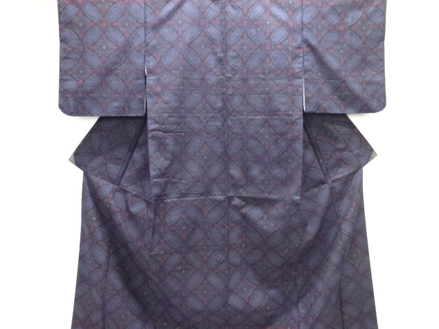 花七宝模様織り出し手織り紬着物